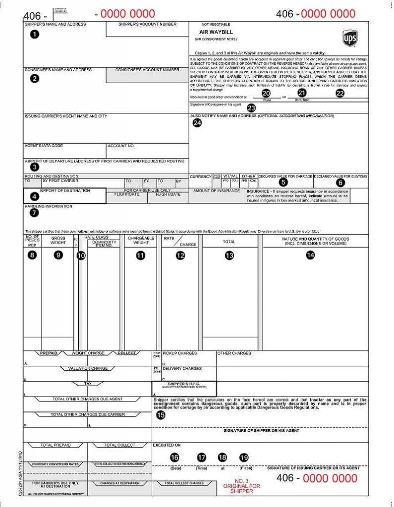 form ups invoice Air Freight