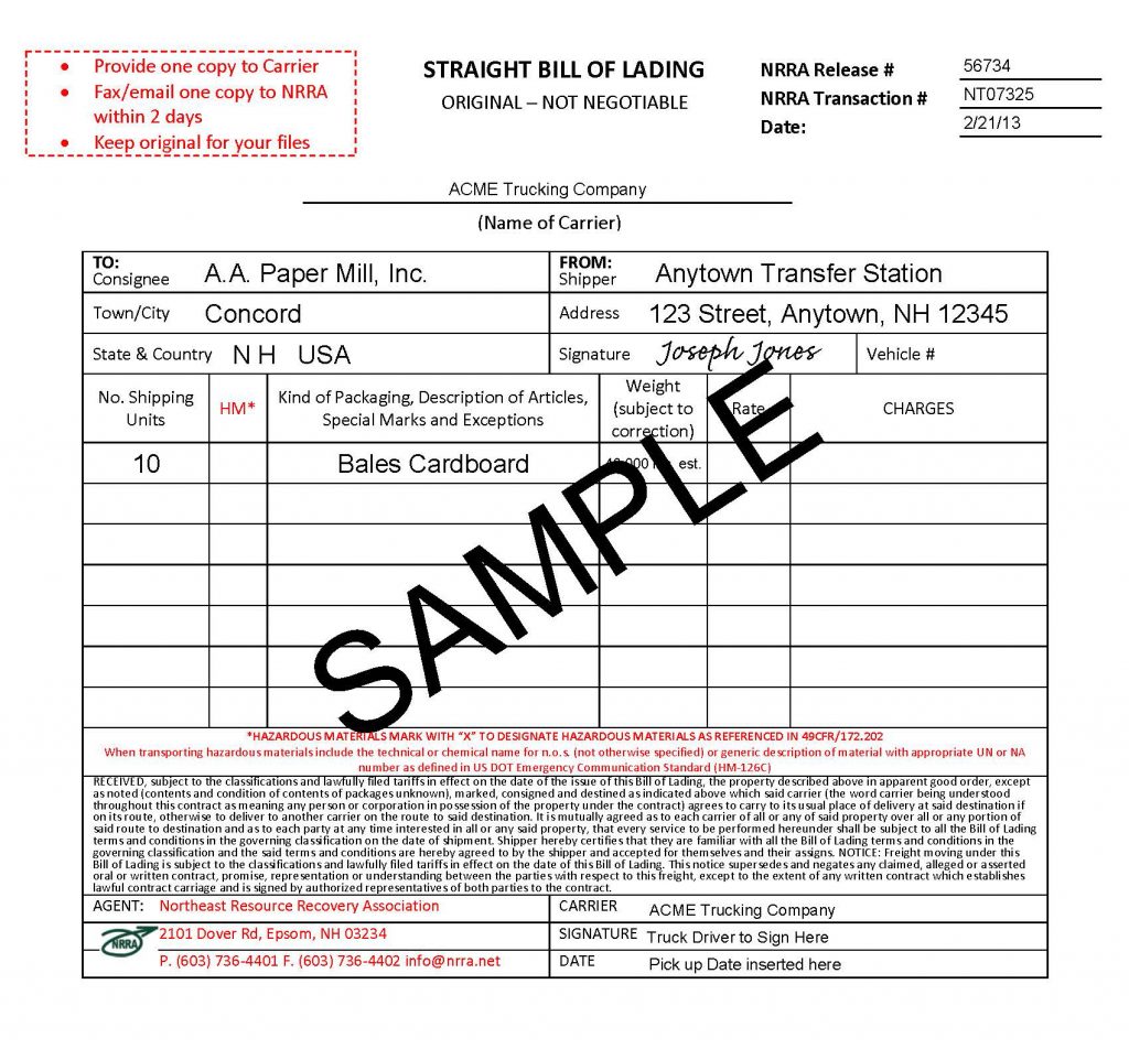 Create a Bill of Lading