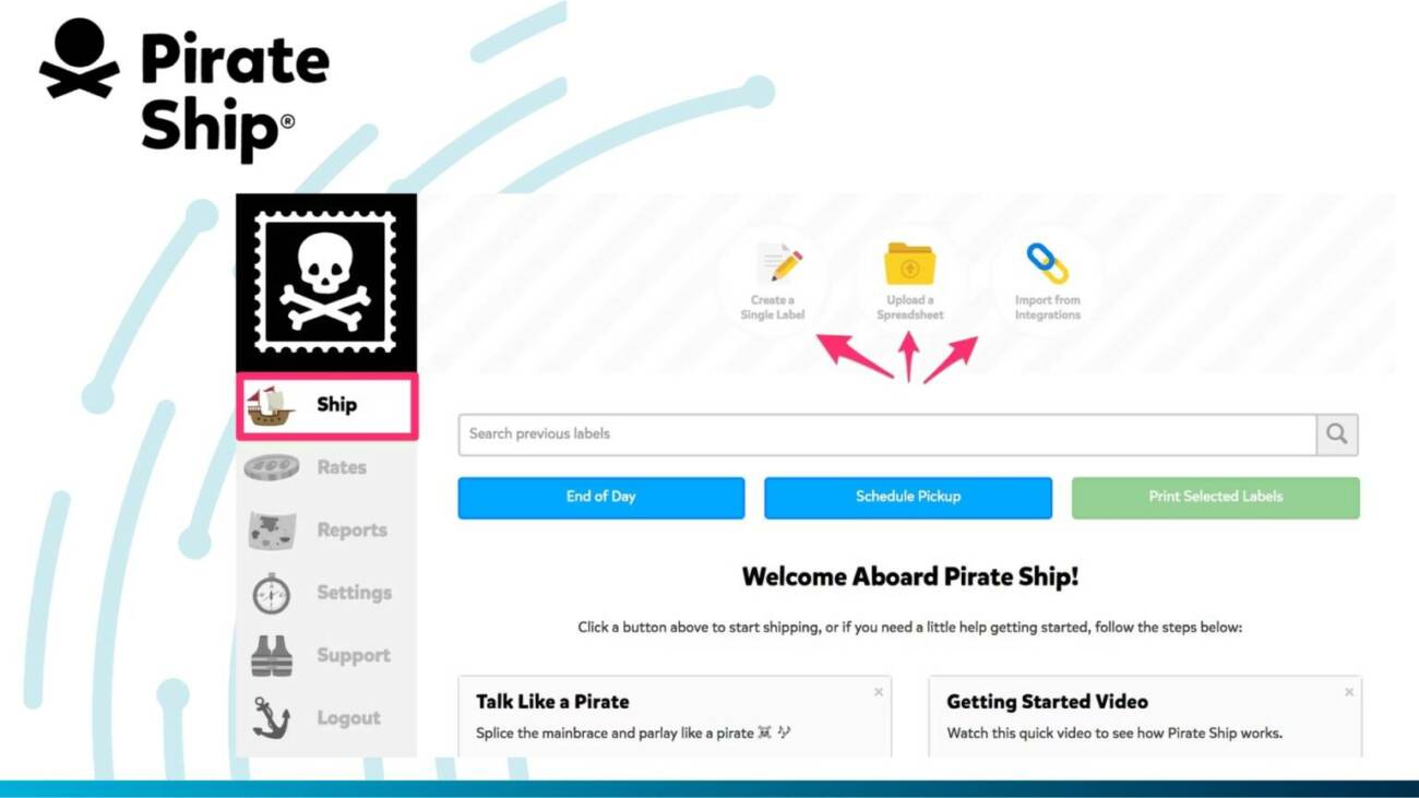 Pirate Ship Shipping Management Software Dashboard