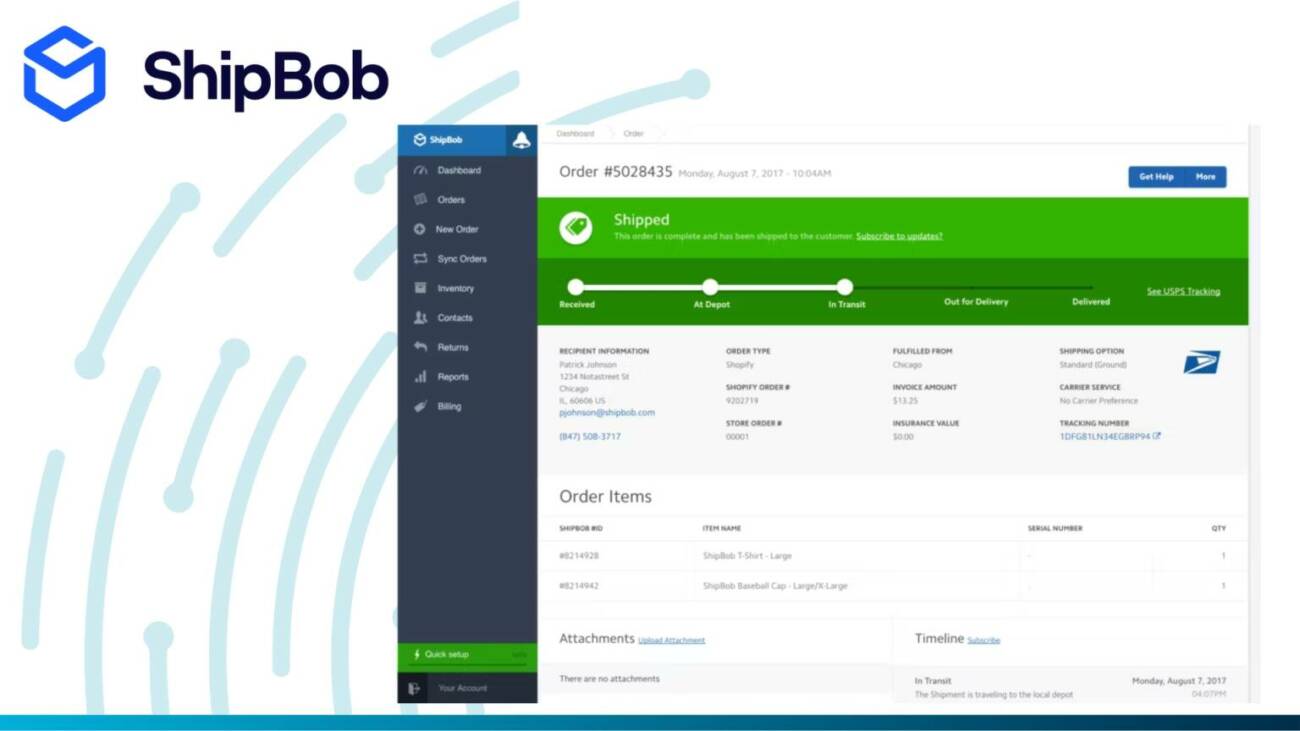 ShipBob Shipping Management Software Dashboard