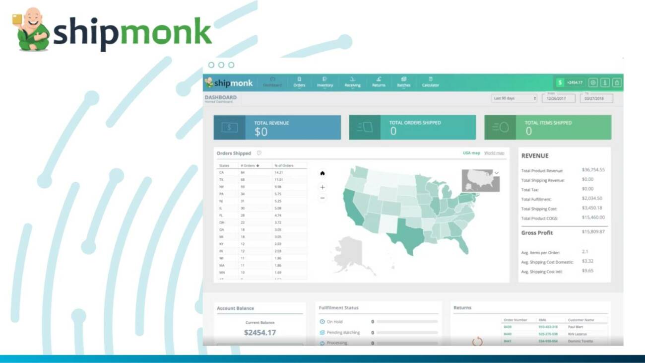 ShipMonk Shipping Management Software Dashboard