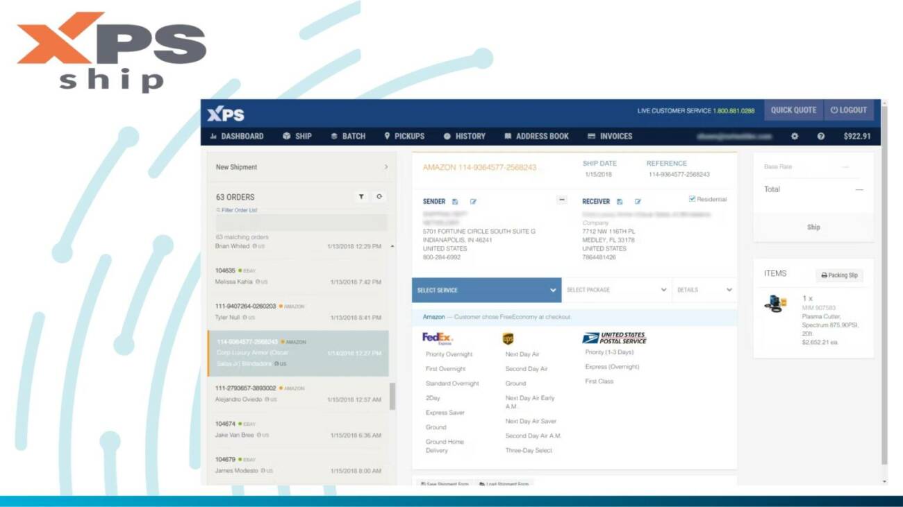 XPS Ship Shipping Management Software Dashboard